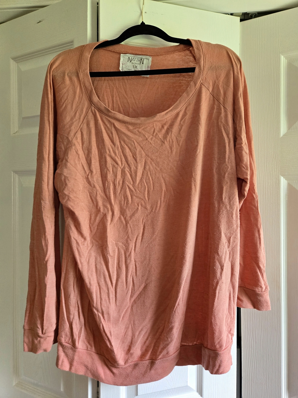 NATION LTD Peach Long Sleeve Scoop Neck Top